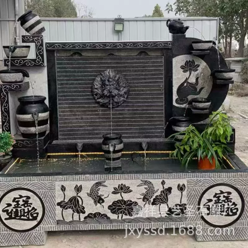 庭院别墅流水景观装饰 园林广场景观石雕喷泉 花岗岩流水影壁
