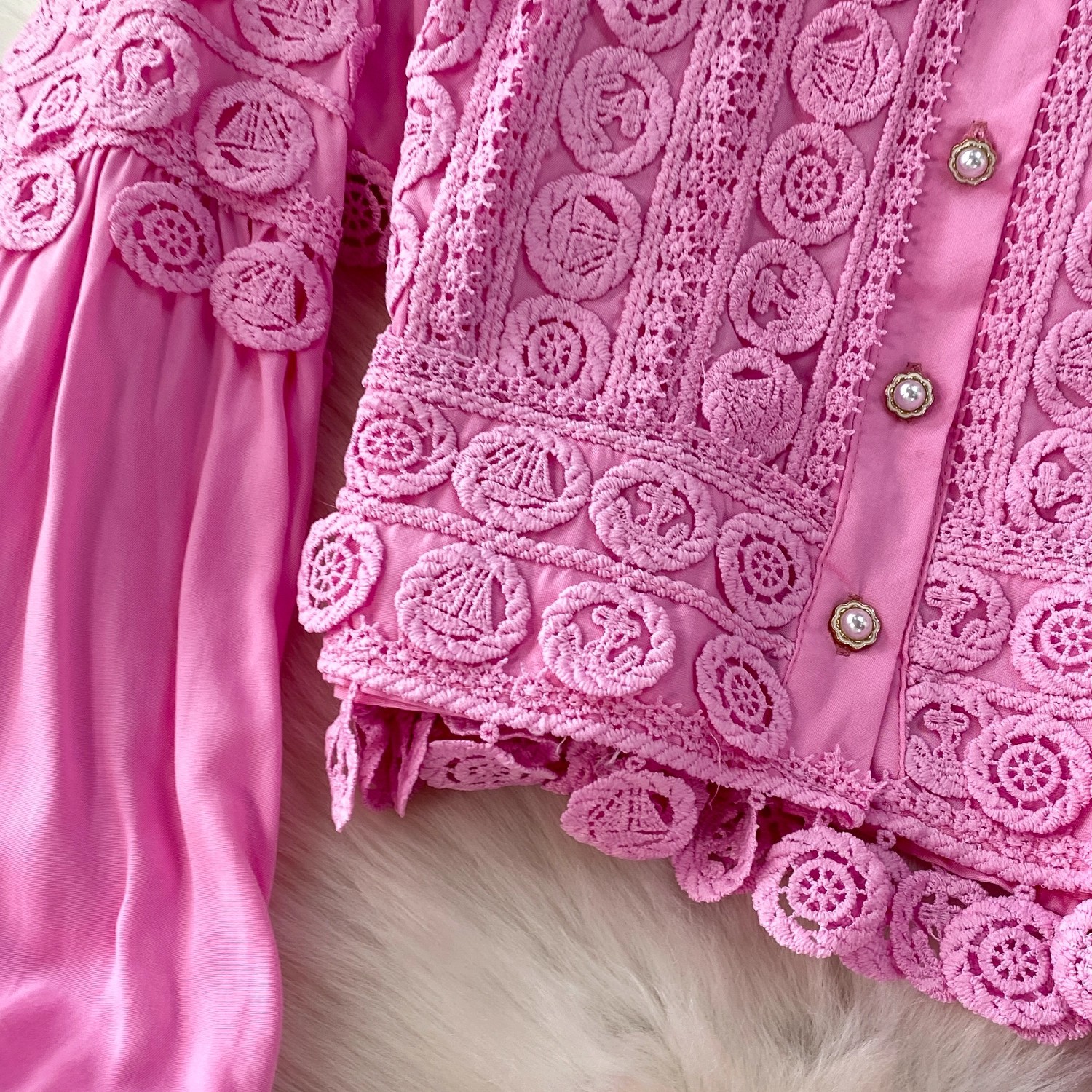 Elegantes Damen Zweiteiler Set Rosa Spitzenbluse Mit Rock_voghion.com