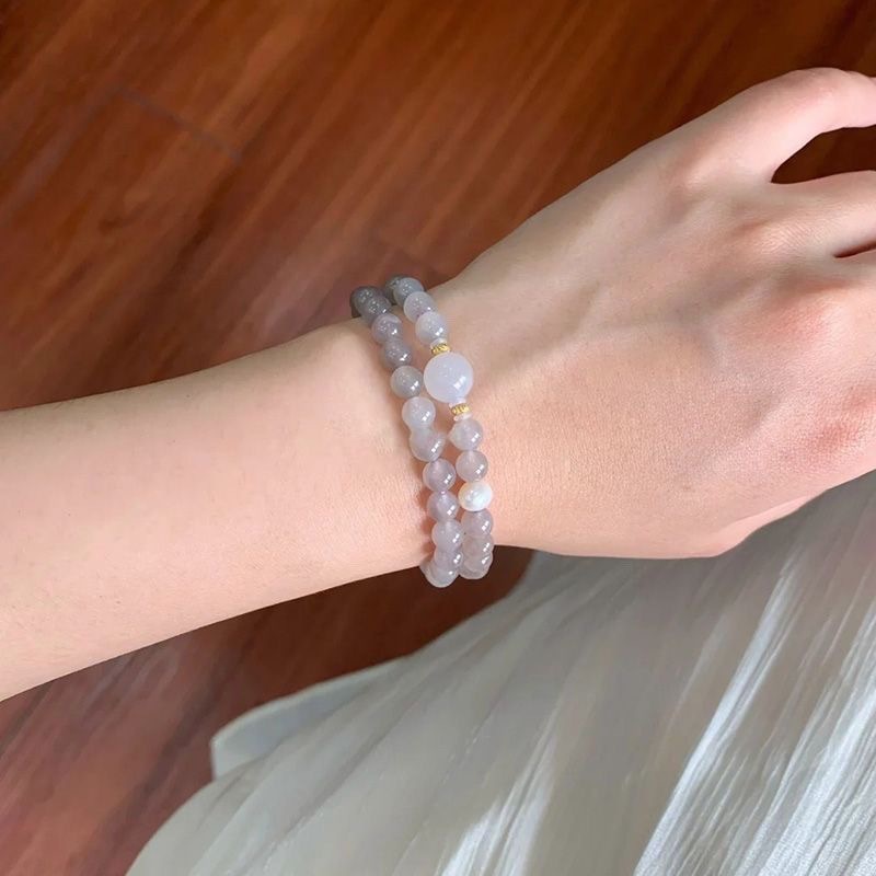 新しい中国風の白い煙と月光の二重サークルスタッキングブレスレット、絶妙でシンプルでファッショナブルで多用途の女性用ガールフレンドブレスレット|undefined