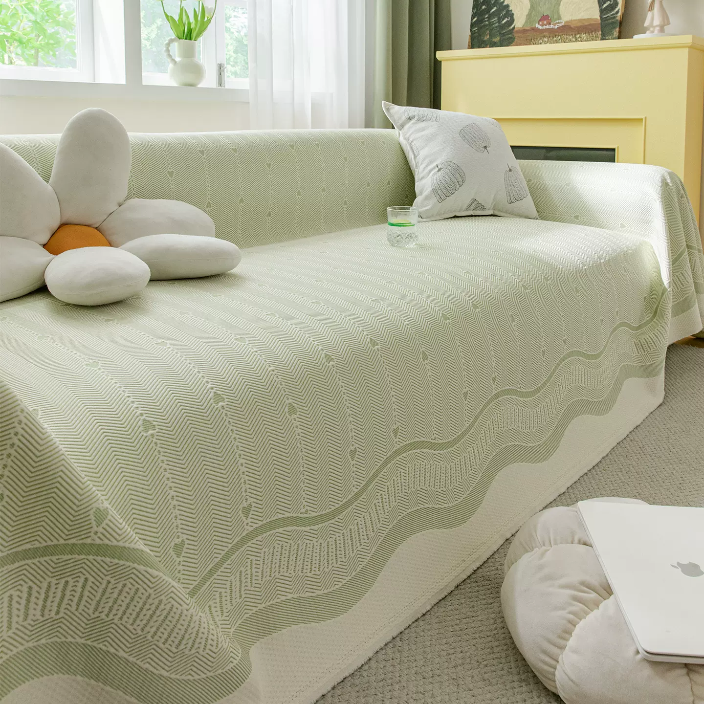 小清新治愈系冰丝一片式沙发巾2026新款夏季凉感沙发盖布毯子跨境