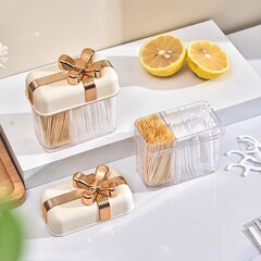 軽くて高級な透明なデンタルフロスつまようじボックス、高級綿棒ボックス、ツーインワン収納ボックス、家庭用つまようじボックス、北欧綿棒ボックス