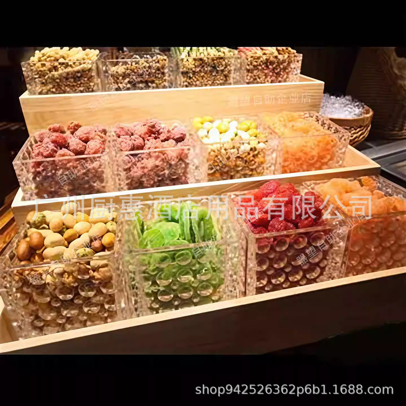 Hotel Commercial Dining Utensils Buffet Creative Fruit Canned Goods Dried Fruits Chinese-Style Hammered Glass Square Bowl Dessert Bowl