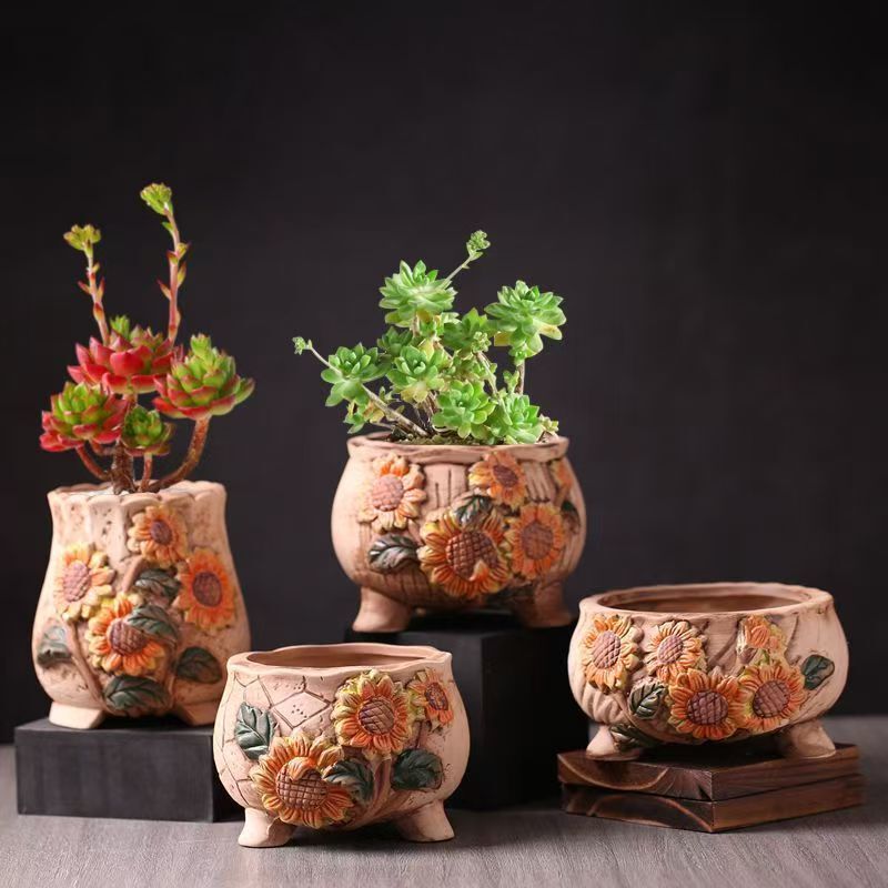 Special Offer Sunflower Hand-Painted Style Ceramic Stoneware Pots Creative Succulent Plant Pots Versatile Table Potted Plants Wholesale Special Offer Sunflower Hand-Painted Style Ceramic Stoneware Pots Creative Succulent Plant Pots Versatile Table Potted Plants Wholesale