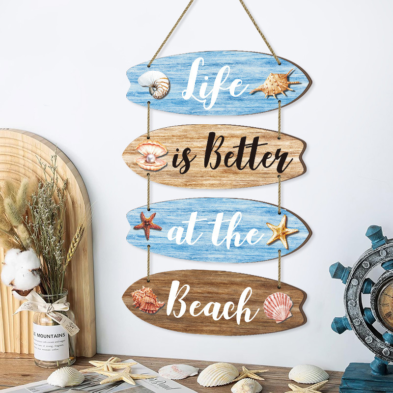 Décoration murale océan en bois panneau suspendu plage voilier_voghion.com