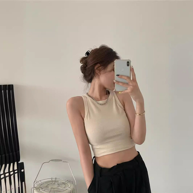 Solid color sleeveless outer wear short small sling women's early autumn sexy vest slim inner wear I-shaped tube top retro Top