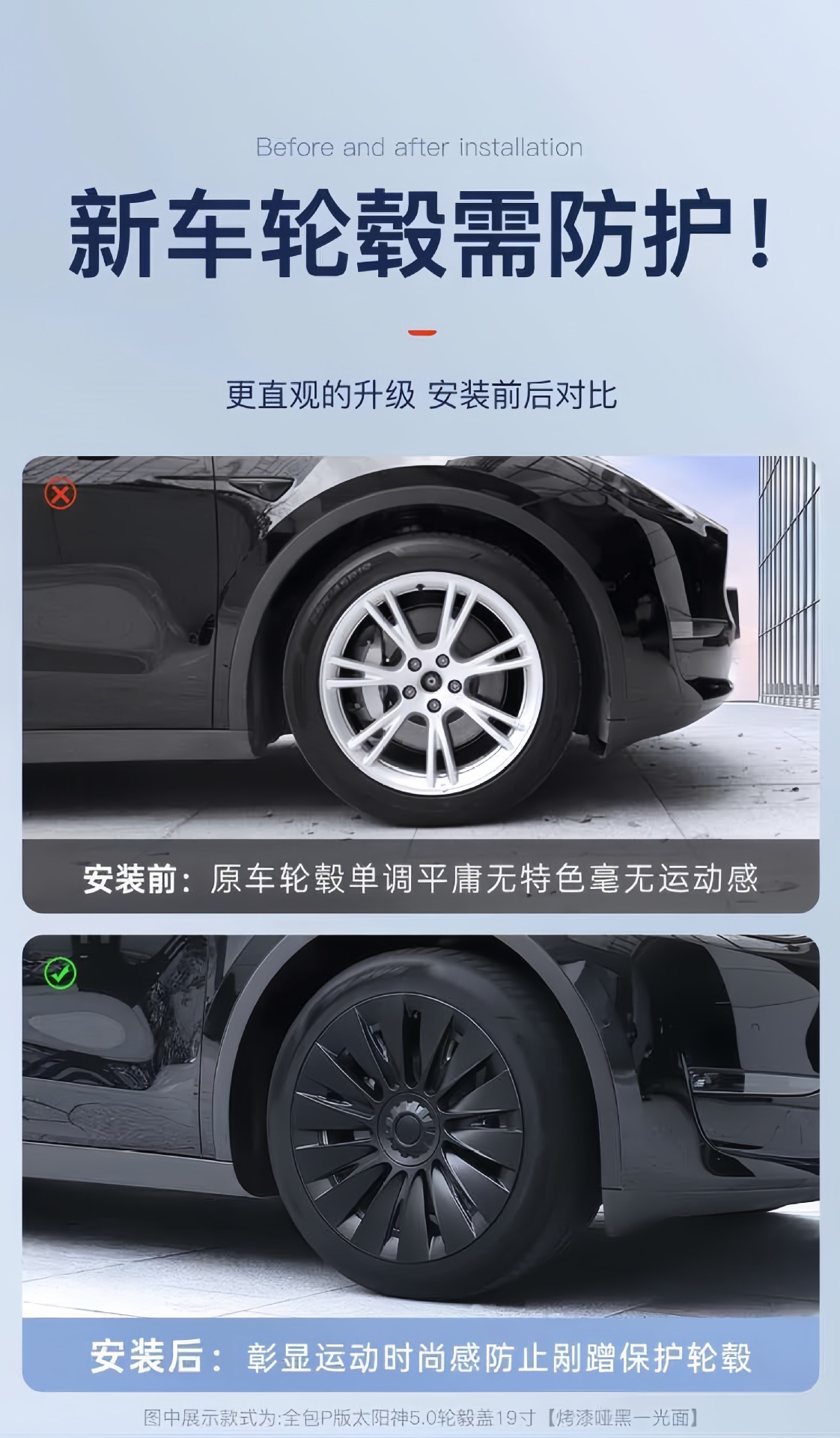 Suitable for Tesla Model Y Wheel Hub Caps 19inch Full-Cover Wheel Hub Covers Model Y Full-Edge Wheel Cover Modification