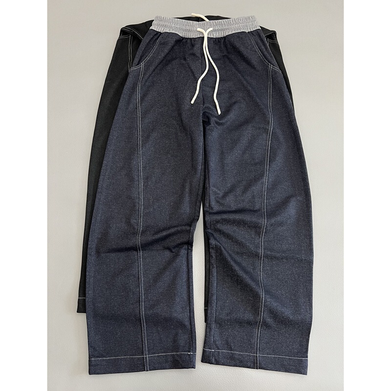 Imitation Denim Texture Topstitch New High-Waisted Slimming Elastic Waist Fashion Color-Blocking Pants for Women Loose Slimming Straight-Leg Pants