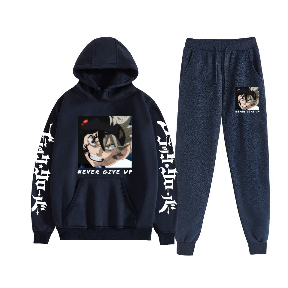 Traje de suéter con capucha suelto de dos piezas de trébol de cuatro hojas negro para hombres y mujeres con estampado de letras nuevas transfronterizas