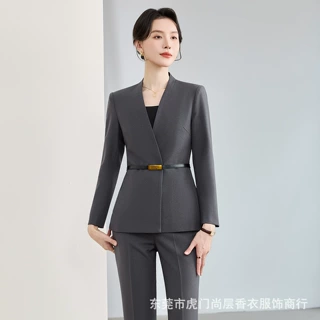 职业西装套装女收腰西服外套+微喇裤两件套美容酒店面试正装工厂