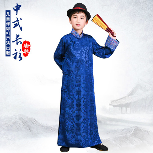 Children Chinese Ming qing prince cosplay gown tang suit jacket brocade long-sleeved crosstalk gown Chinese wind acting boys robe