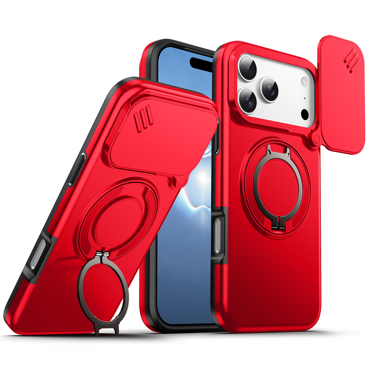 Funda Magnética para iPhone 17 Pro Max 16 15 de PC con Soporte Giratorio 360°, Tapa Deslizante para Lente y Anti-caída