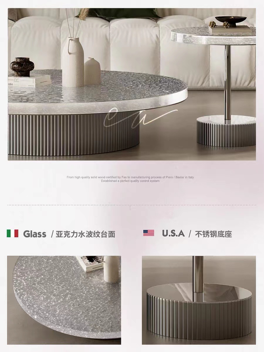 Acrílico mesa redonda de té combinación Luz de lujo de gama alta pequeño apartamento sala de estar hogar simple mesa de té de vidrio moderno