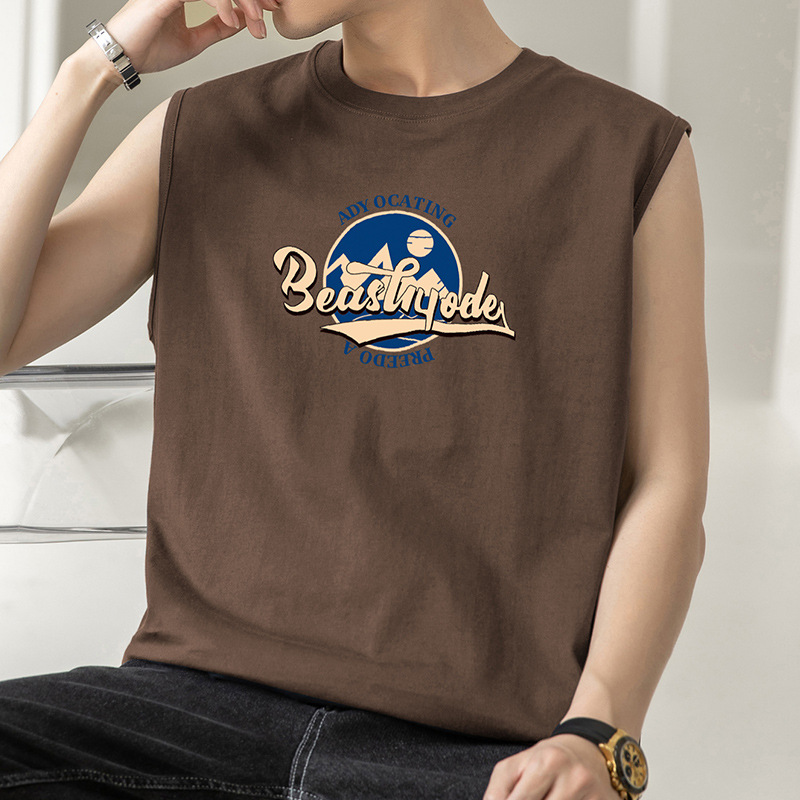 Men's pure cotton vest, basketball hurdles sports vest, wide shoulders, fitness trendy printed sleeveless t-shirt, summer outerwear.