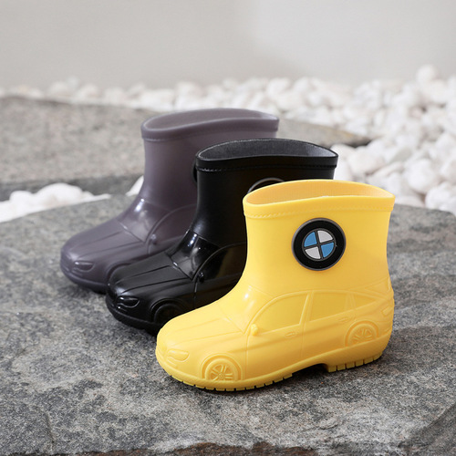 Children's Rain Boots Baby Water Shoes Four-Season Rubber Shoes Kindergarten Primary School Students Mid-Calf Cartoon Car Boys and Girls Rain Boots