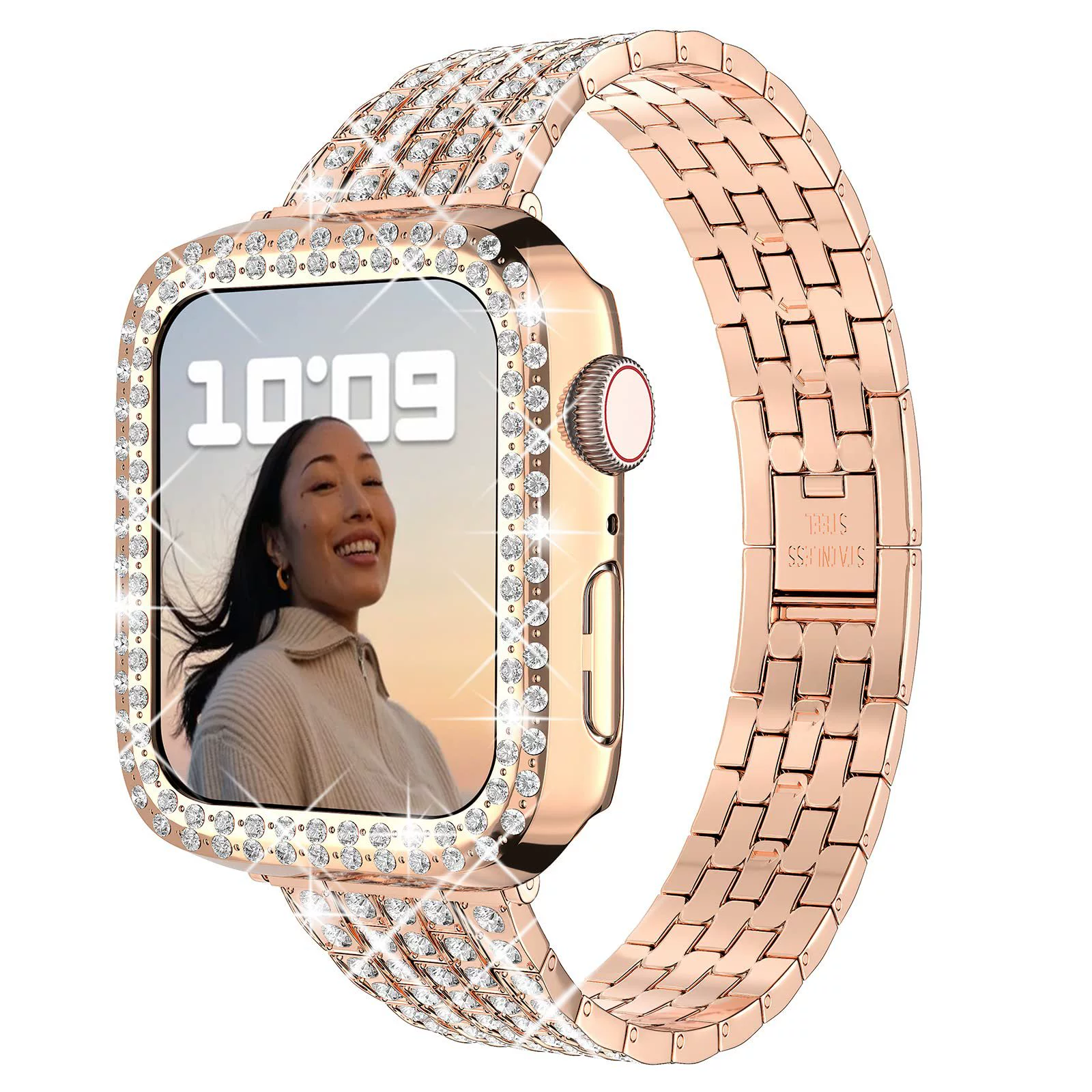 Подходит для Apple Watch 12345678 поколения металл инкрустированные бриллианты цепочки с пятью бусинами и сверлами полные сверления ремни
