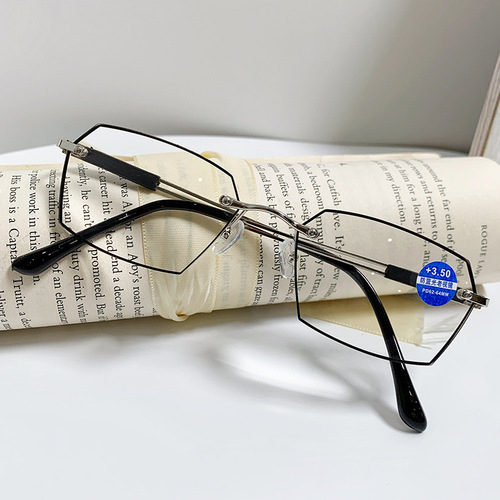 New Frameless Pointed Paint Fashion Anti-blue light Reading Glasses for Men, Trendy Style, Middle-aged and Elderly, High-definition Reading Glasses