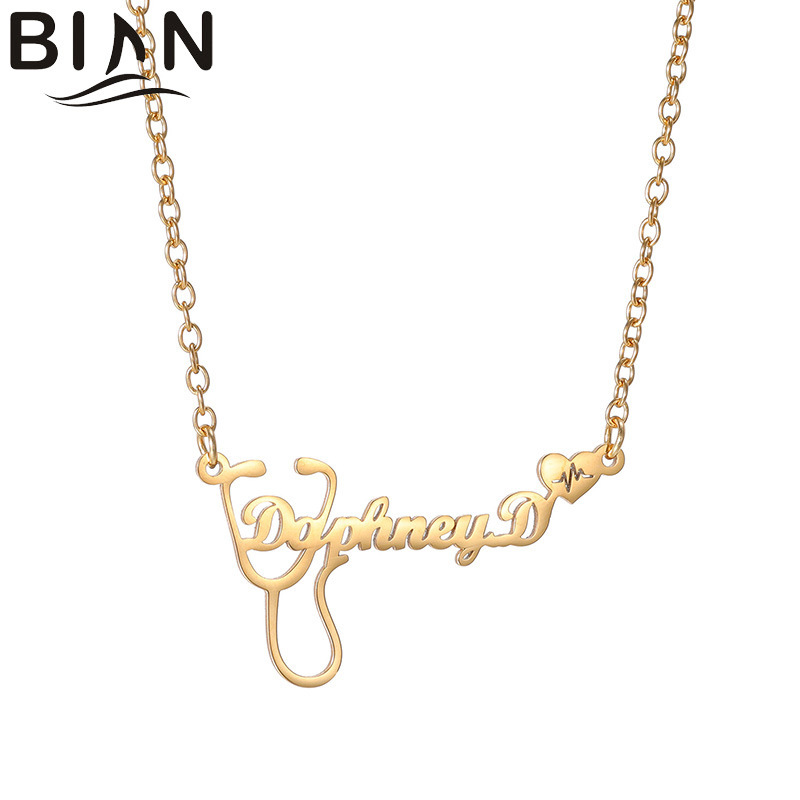 Popular Foreign Trade Fashion Item: Personalized Stylish Stethoscope Heart Letter Necklace, Niche Light Luxury with a High-End Feel, DIY Name Accessory Popular Foreign Trade Fashion Item: Personalized Stylish Stethoscope Heart Letter Necklace, Niche Light Luxury with a High-End Feel, DIY Name Accessory
