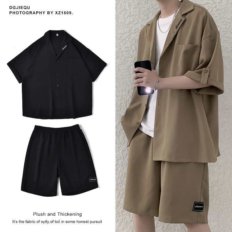 Fashion suit Men's Short-sleeved Suit Shirt Shorts Fashion Brand Set with Summer Thin Men's Casual Two-piece Set