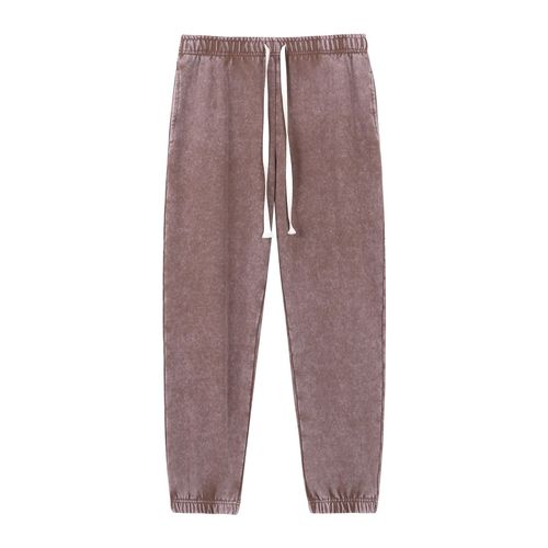 Men's Washed Distressed Ankle-length Sweatpants Autumn/Winter Heavy-duty American Ribbed Sweatpants Men's Bottoms Retro Washed Pants