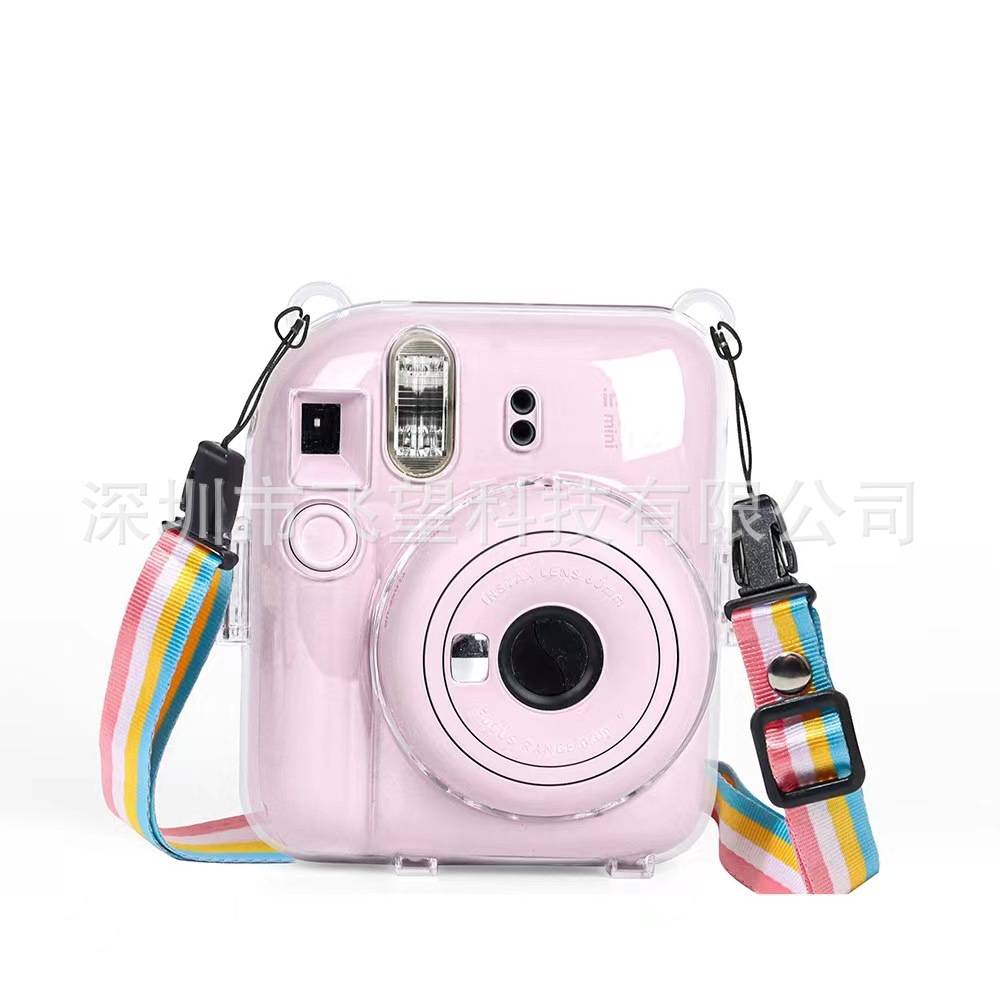 拍立得instax mini12水晶壳 收纳防刮带绳透明壳水晶保护套PC壳