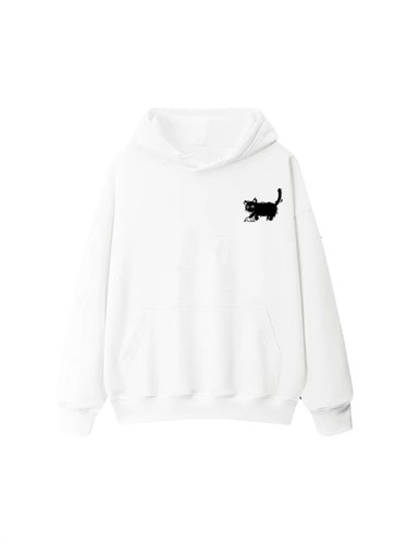Heavyweight 500G Hooded Sweatshirt with Cartoon Cat Print, Stylish, Fleece Lined, Thick Outerwear - New Arrival Model 024