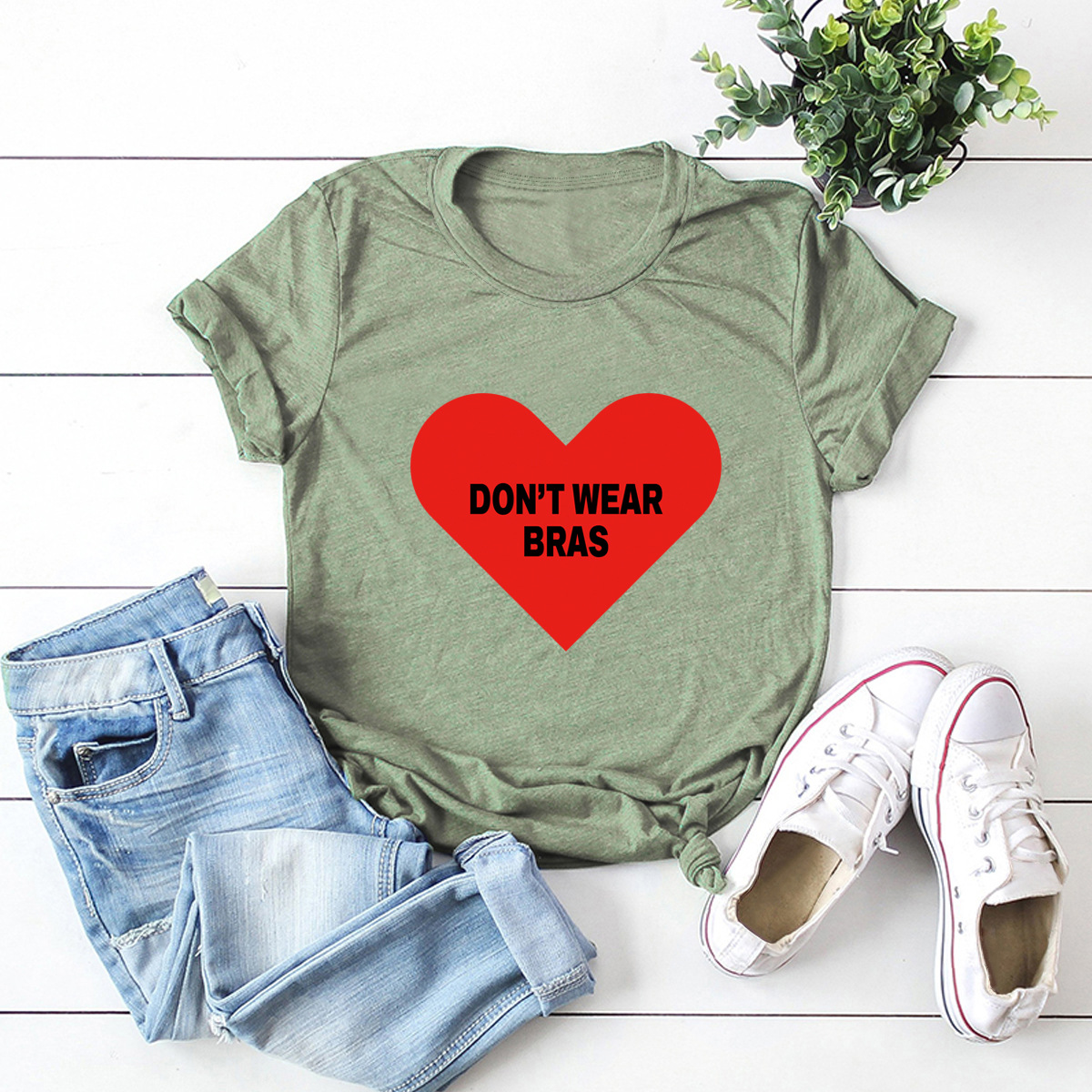 popular camiseta de algodón con estampado de corazón de amor NSSN40350