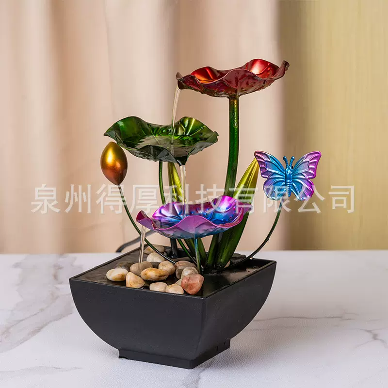 流水摆件新品源头工厂桌面喷泉彩色流水风水摆设铁艺家居装饰礼品