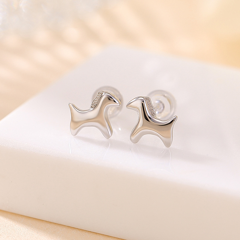 Khuyên tai bạc S925 mạ vàng hình ngựa zodiac dễ thương phong cách Hàn Quốc — Loại bạc