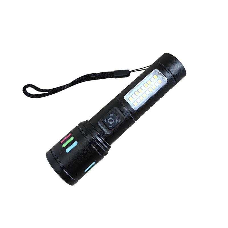 Antorcha láser blanca telescópica zoom con lámpara lateral de aleación de aluminio iluminación de luz intensa antorcha portátil multifuncional