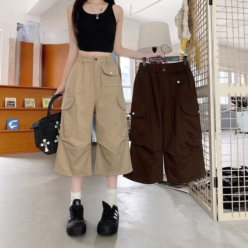 Washed Cotton Japanese-Style Loose Pocket Cropped Casual Pants Women's Workwear Street Style Versatile Slimming Loose Pants