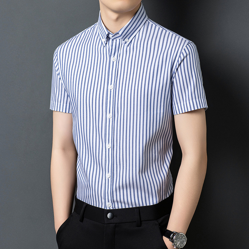 High-End Short-Sleeved Shirt, Classic Striped Top, Trendy Casual Versatile Youth Shirt, No-Iron Simple Cotton Tencel Shirt High-End Short-Sleeved Shirt, Classic Striped Top, Trendy Casual Versatile Youth Shirt, No-Iron Simple Cotton Tencel Shirt
