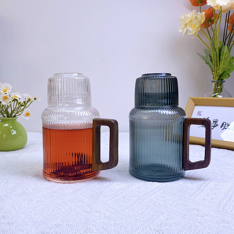Botella de agua fría, vidrio resistente a altas temperaturas, ropa de madera de lujo ligera para el hogar, juego de olla de taza de agua hervida blanca fría, botella de agua fría de patrón vertical de gran capacidad image 3