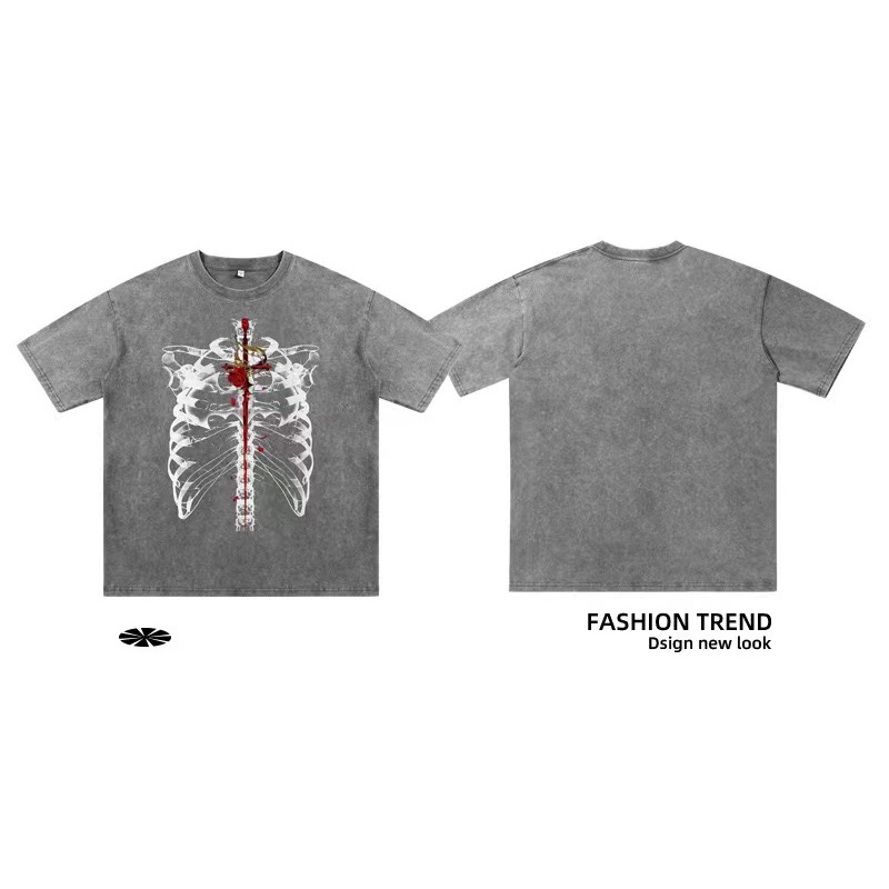 Comercio exterior impresión transfronteriza camiseta de manga corta hombre verano retro relajado pareja hip hop vientos casuales blusa