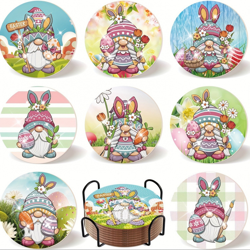 Ventas transfronterizas calientes de 8 piezas de conjunto de cojín de taza de arte de diamante, con soporte, pequeño conjunto de pintura de diamante, adecuado para adultos