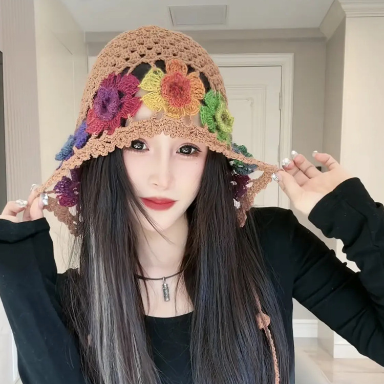 Japón ganchillo a mano hueco gorra retro red fotos de flores gorra gor