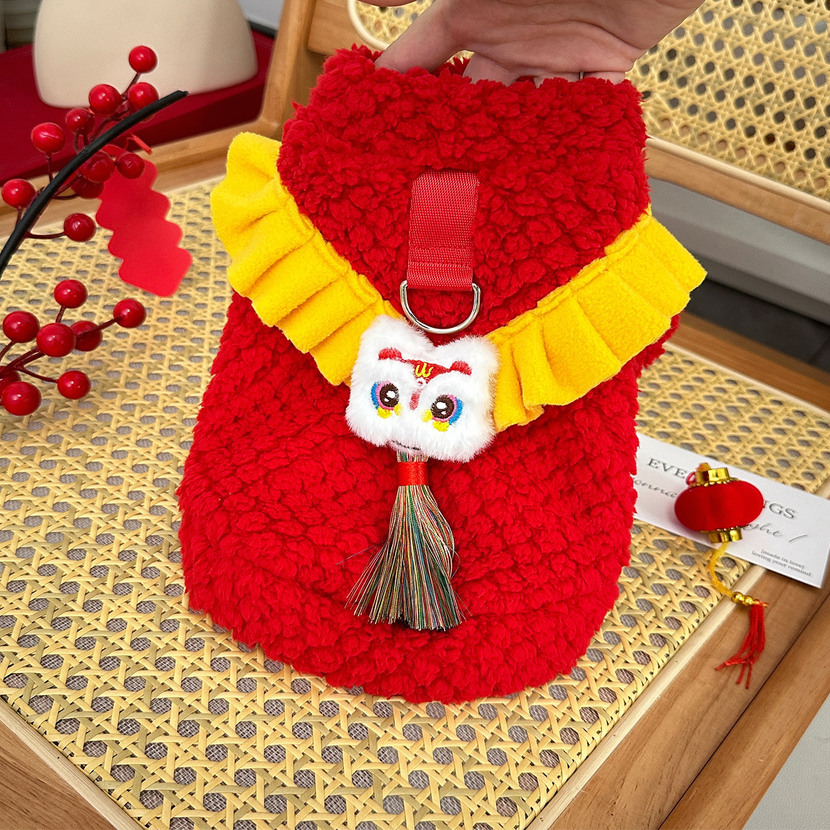 新年款冬装国风醒狮毛绒加厚保暖宠物狗狗猫咪衣服泰迪比熊唐装