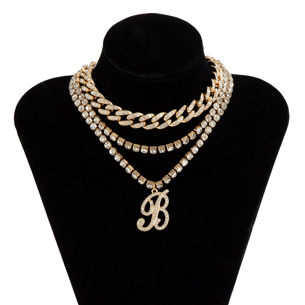 Punk Diamond Letter B Multi-layer Necklace display picture 8