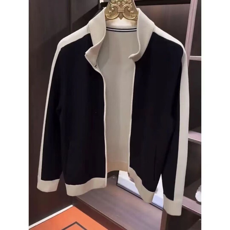 Spring and autumn new men's and women's stand-up collar knitted jacket, stylish, trendy, comfortable, high-quality, fashionable top in black Spring and autumn new men's and women's stand-up collar knitted jacket, stylish, trendy, comfortable, high-quality, fashionable top in black