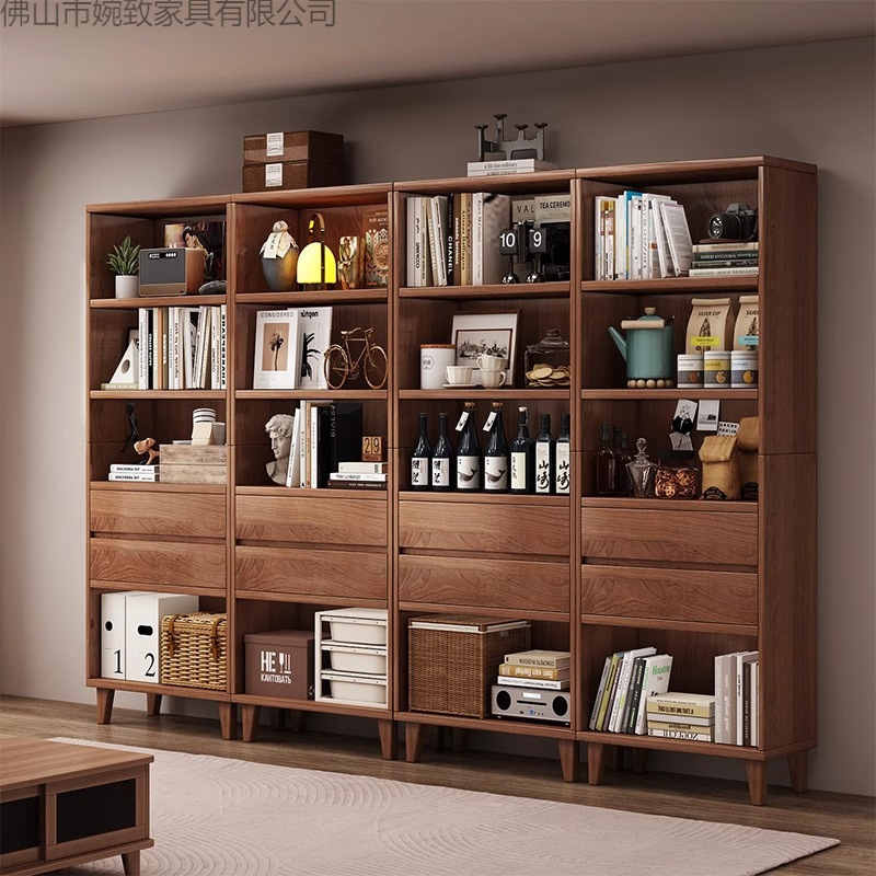 Nordic Solid Wood Bookcase Floor-Standing Study Cabinet Bookshelf Bedroom Simple Storage Rack Simple Home Student Combination