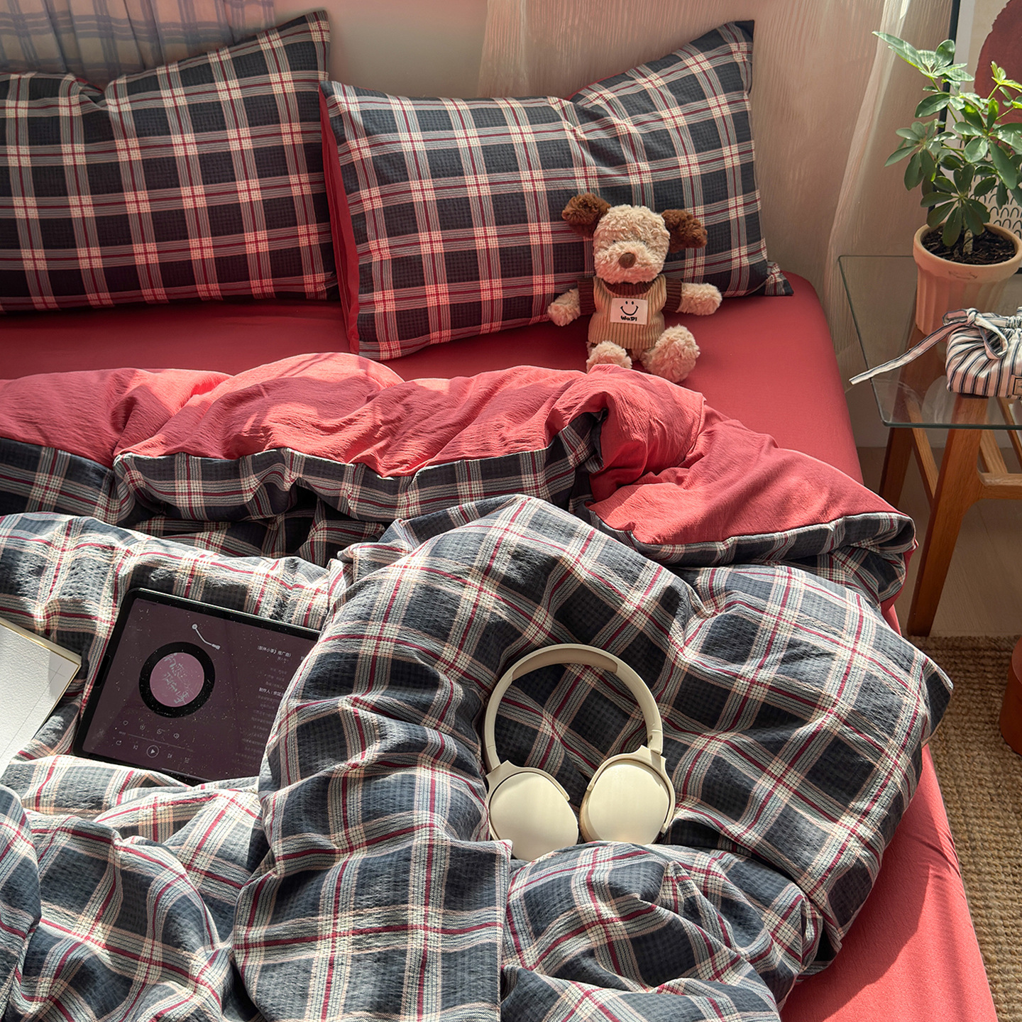 Una clase de cuatro piezas de grado materno-infantil de algodón puro de doble capa de algodón en la cama cubierta de sábanas de cama nueva cama de dormitorio Kasa San set de 4 piezas