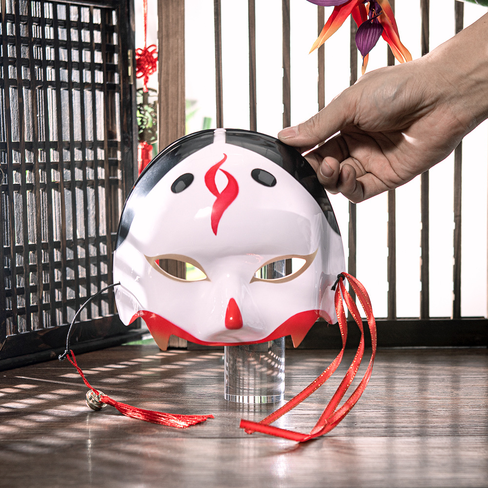 COS de media cara, estilo antiguo, maquillaje rojo, despertar, tocado de jade, maquillaje facial, máscara de Halloween de zorro japonés Onmyoji image 3