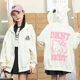 女童卫衣春秋新款中大童卡通HelloKitty韩版上衣连帽开衫休闲外套
