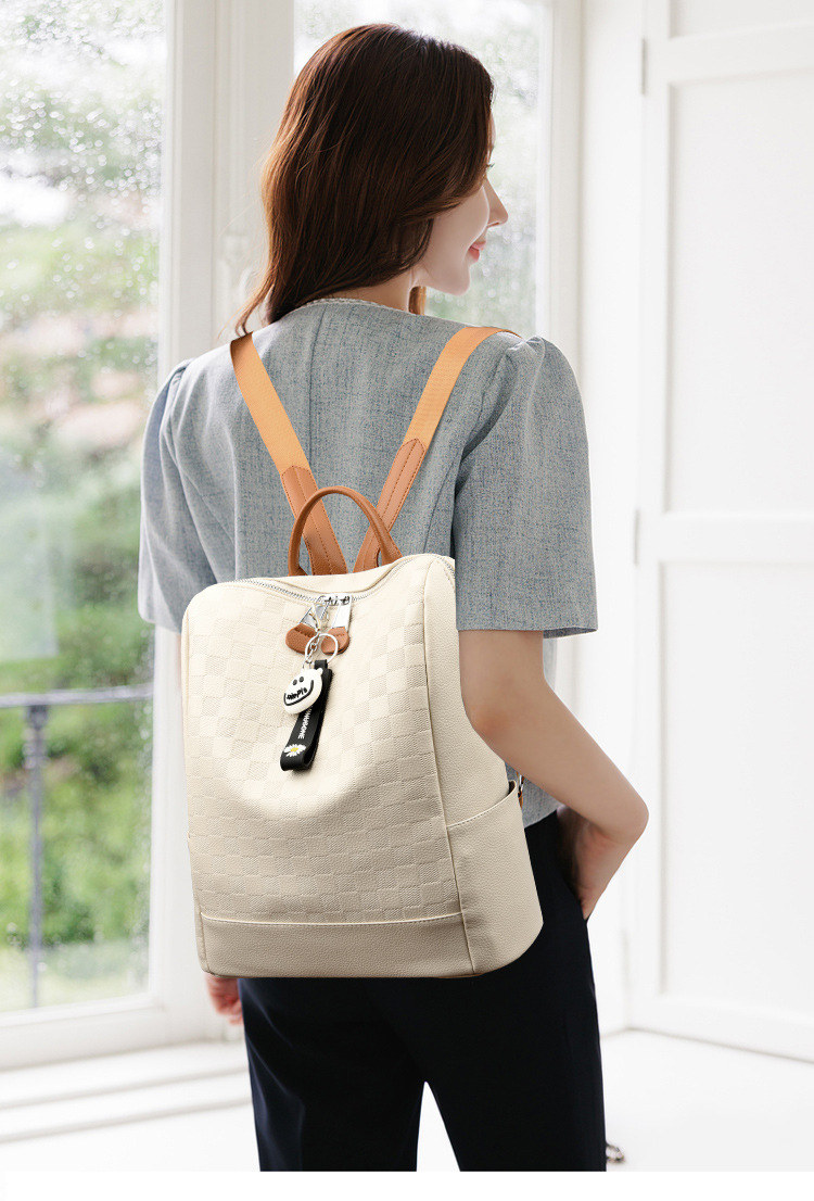Urban minimalist new women's texture splicing personalized casual fashion versatile anti-theft backpack handbag_voghion.com
