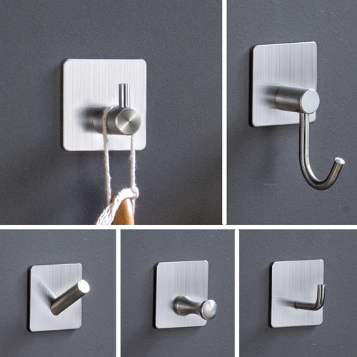 Cross-border 304 stainless steel strong adhesive hook without punching and traceless hook bathroom toilet kitchen door coat hook