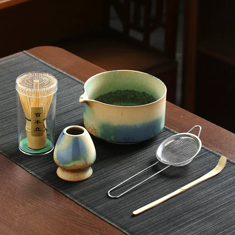 日式粗陶抹茶工具套装陶瓷窑变抹茶碗茶筅打茶点茶抹茶粉搅拌器