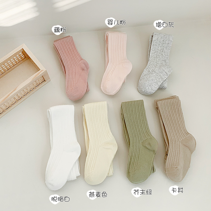 2024 girls' socks spring and summer new Korean version solid color stretch girls' pantyhose combed cotton linen leggings