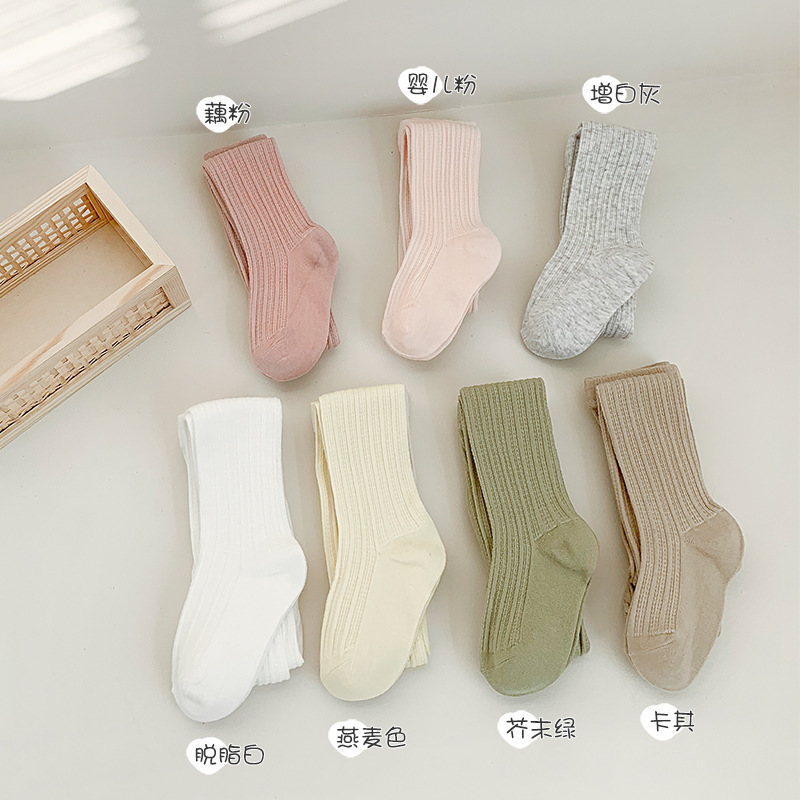 2024 girls' socks spring and summer new Korean style solid color stretch girls' pantyhose combed cotton twist leggings