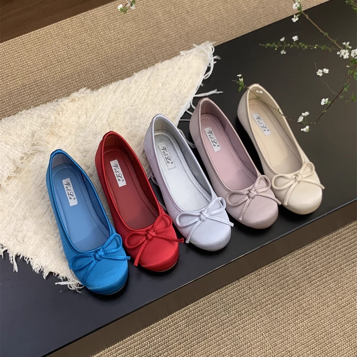 Zapatos rojos claros para mujeres primavera nuevo estilo francés retro suave estilo de hadas ballet azul zapatos de soja plana