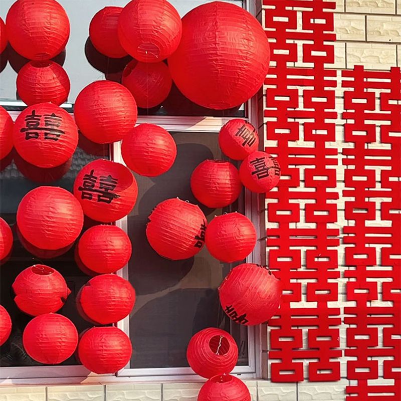 Casarse en el patio rural, linterna de papel, decoración de la casa de bodas, colgante, bola de panal roja, exterior