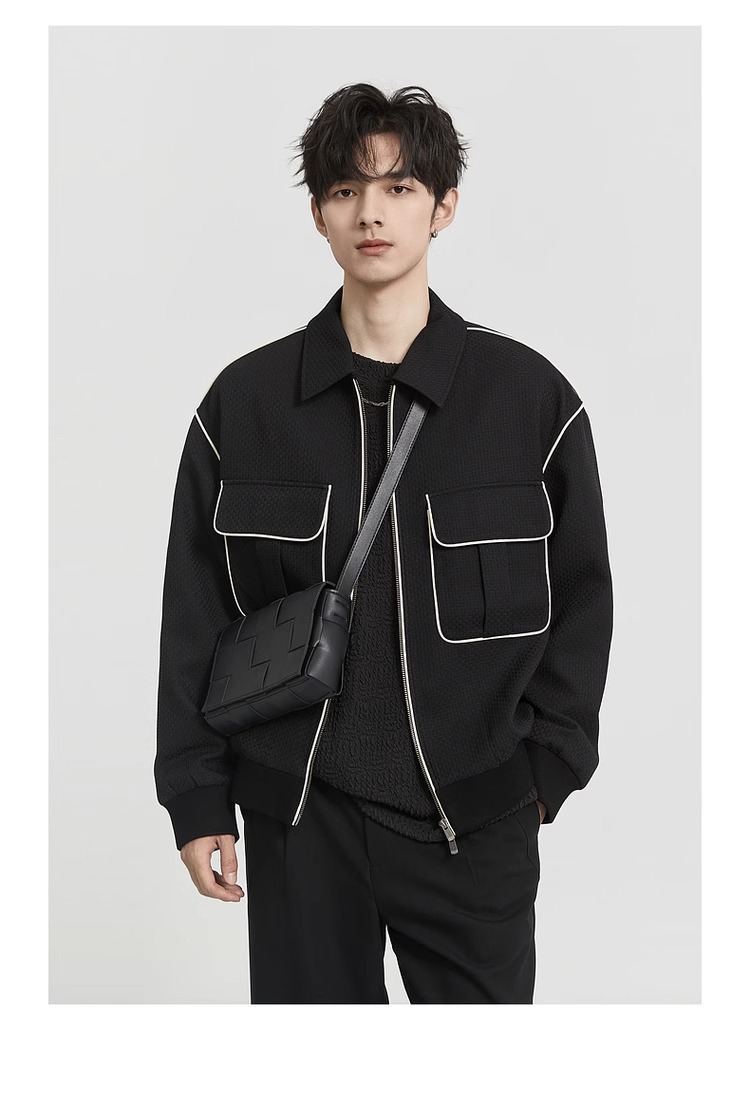 Modische Herrenjacke Mit Kontrastkante Und Revers Design_voghion.com